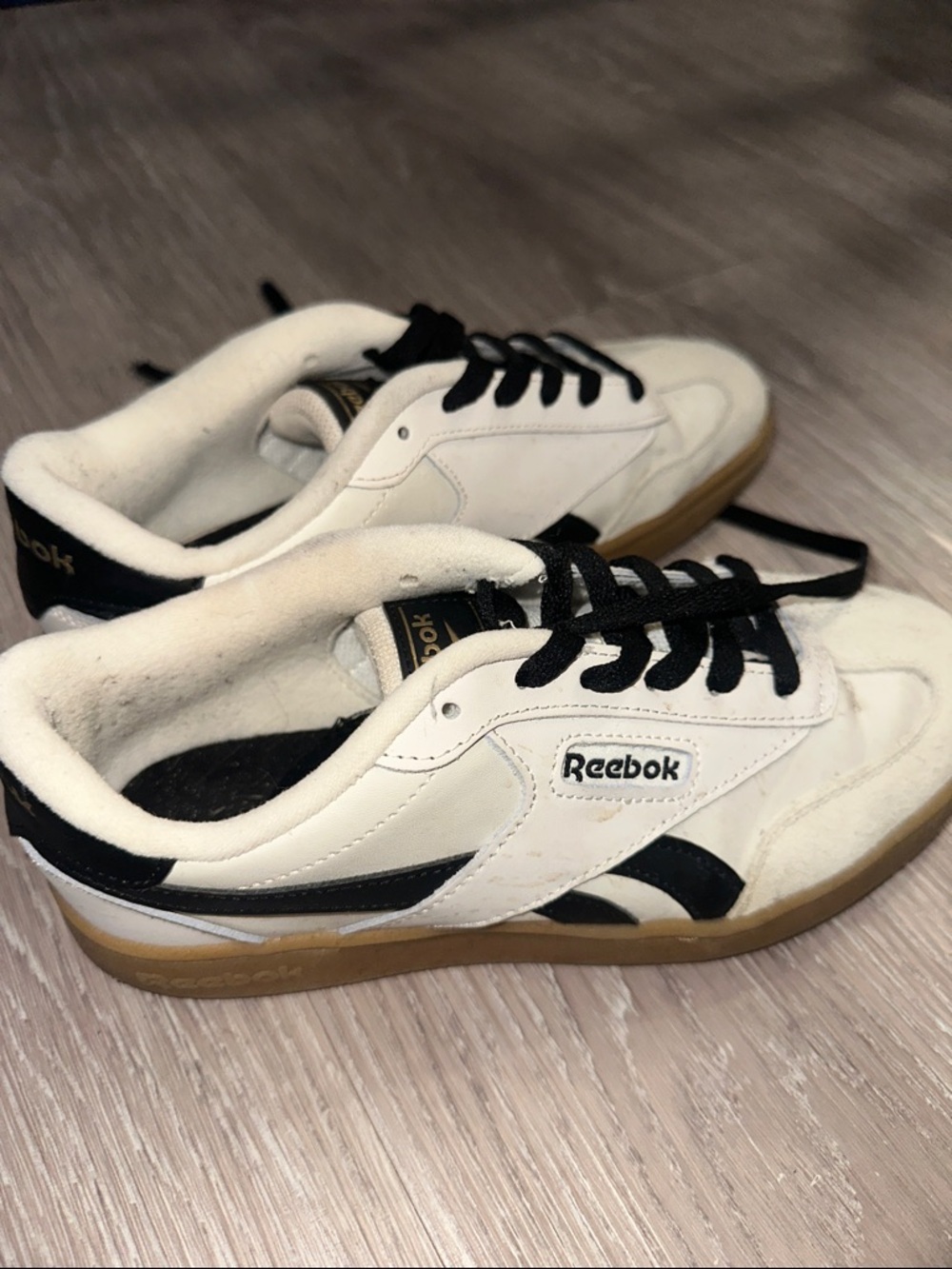 Reebok White and Black Low-Top Sneakers with Gum Sole